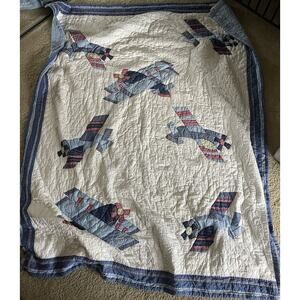 Pottery Barn Kids Quilted Patchwork Quilt Plane Airplane Kids Quilt Twin Size
